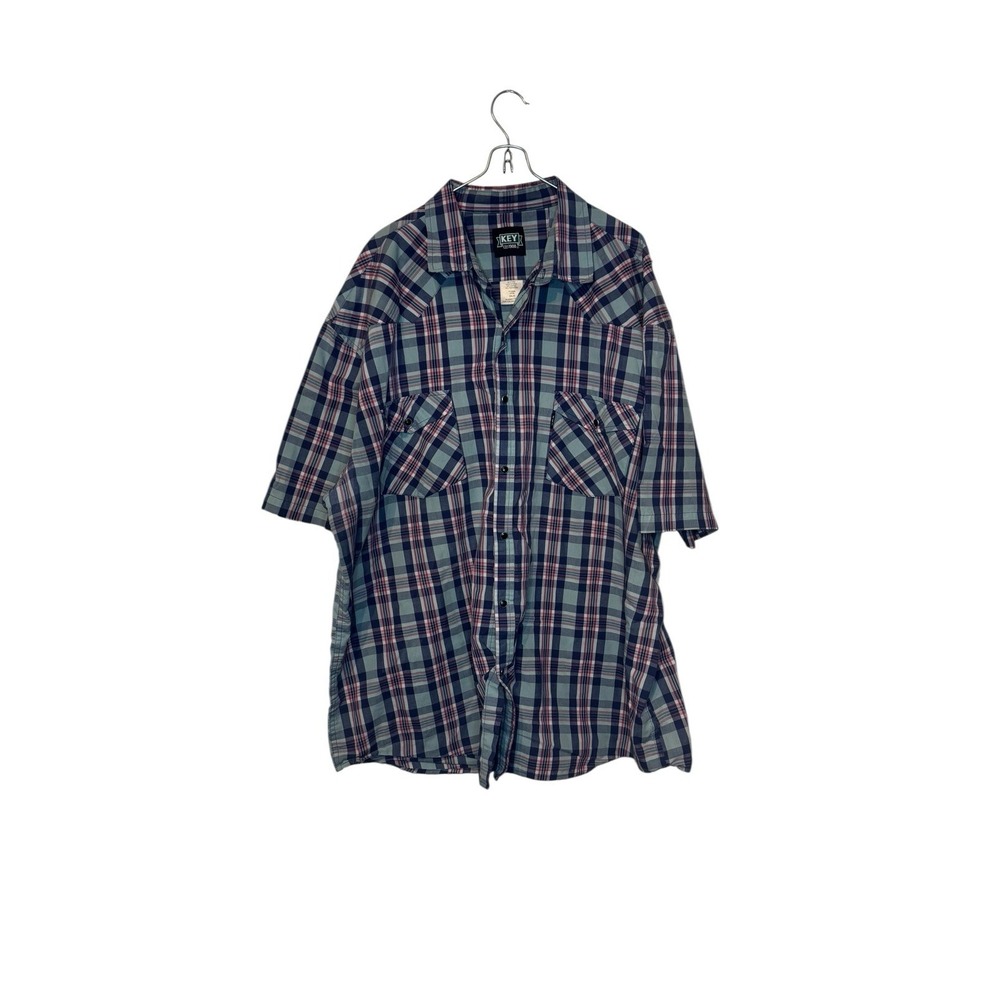 Key Men's Shirt Pearl Snap Gingham Plaid Button Up Short Sleeve‎ Multicolor 2XLR